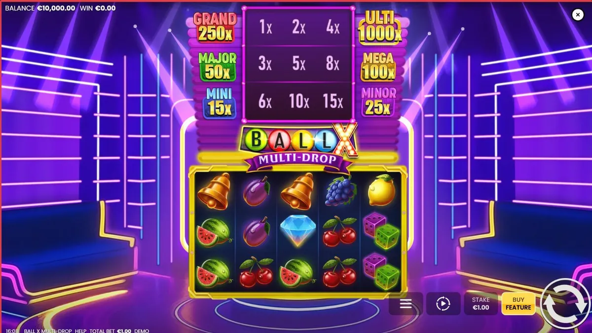 Makulay na neon interface ng Ball X Multi-Drop slot