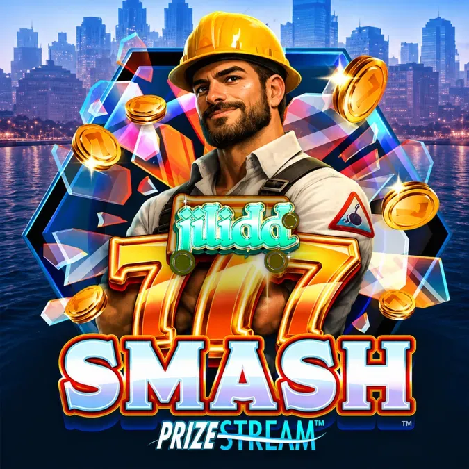 Isang visual na representasyon ng 777 Smash slot na nagpapakita ng wrecking ball at construction site theme.